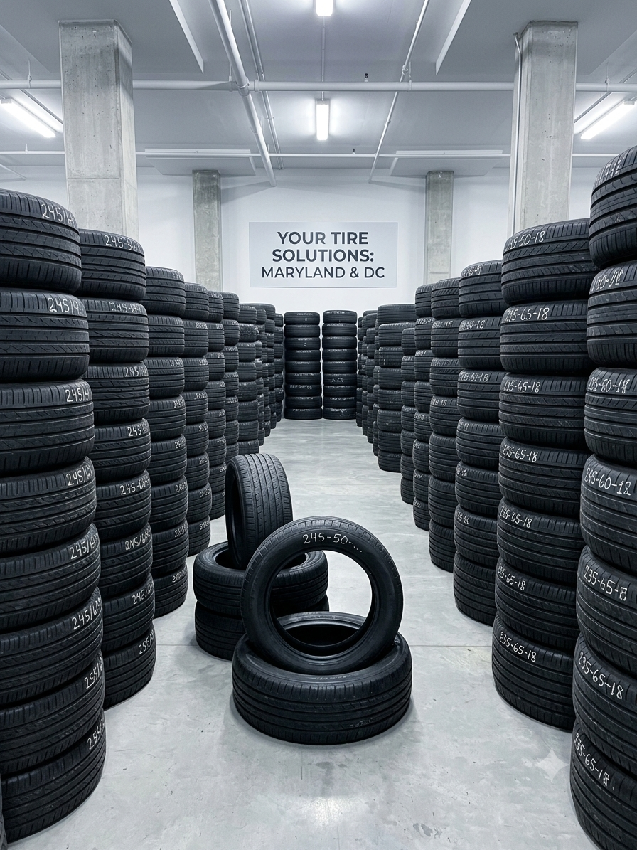 Rows of tires in stock at The Tire Place — serving Maryland & DC